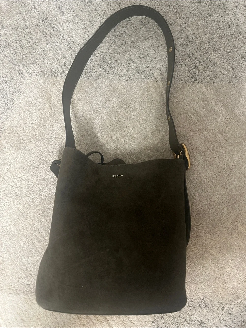 Coach Suede Bleecker Bucket Shoulder Bag in Dark Olive